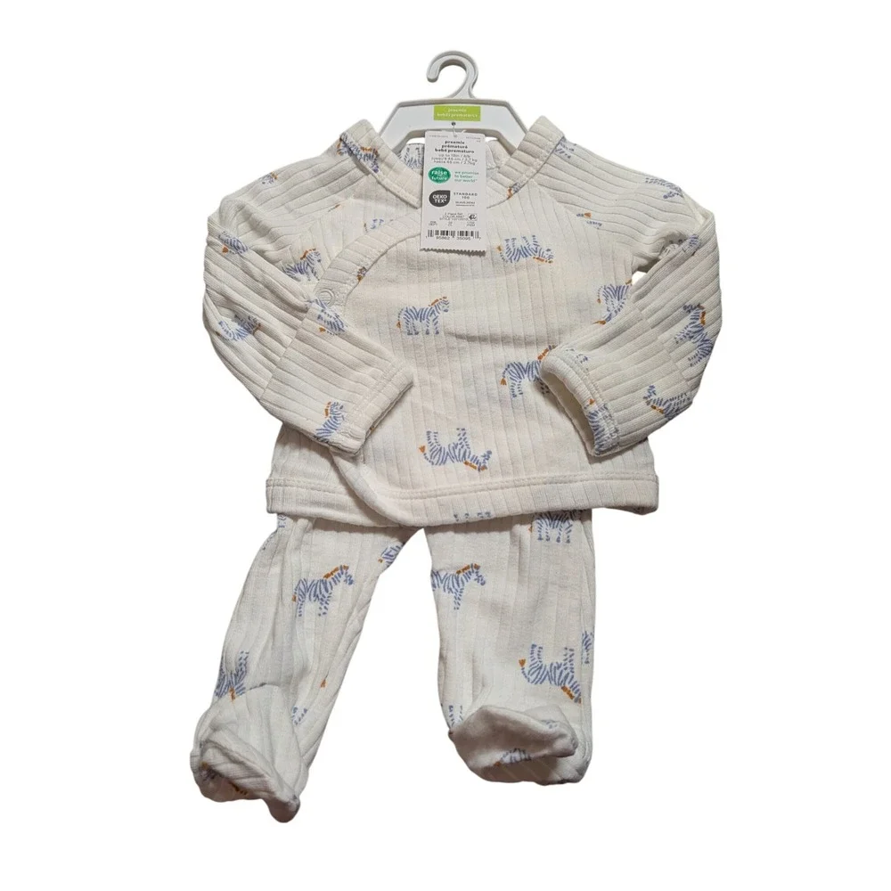 Carters Just One You Newborn Zebra Ribbed Kimono Top and Footed Pants Set White